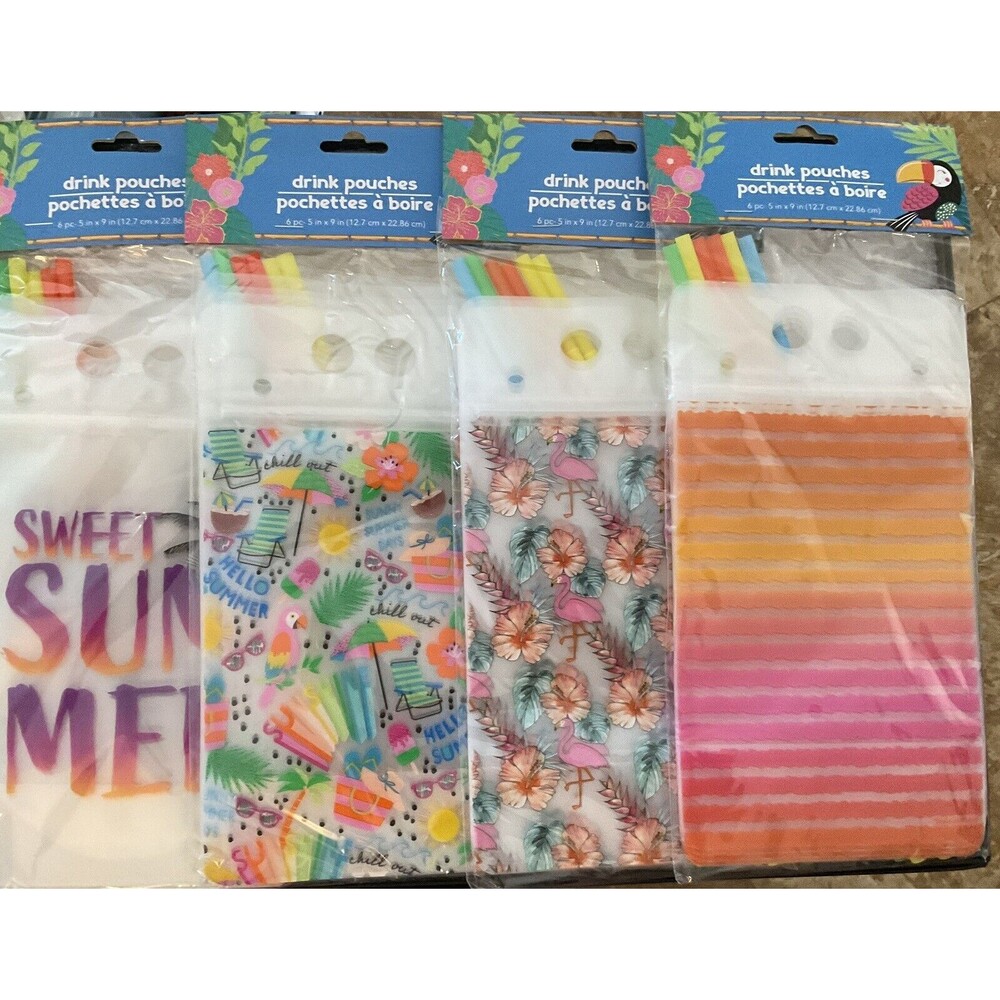 Reusable Drink Pouches with Fun Designs – For Kids, Adults, and Parties 24 pcs